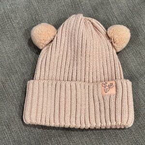 Charming Pink Knit Baby Girl’s Beanie with Pom-Poms